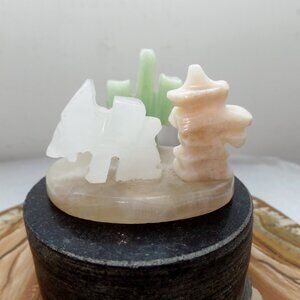 Onyx Figurine Miniature Donkey Cactus And Resting Man